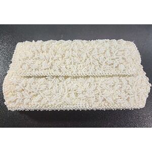 Lovely Vintage Du Barry Beaded Clutch; Evening Bag- Off White Pearlescent Sequin